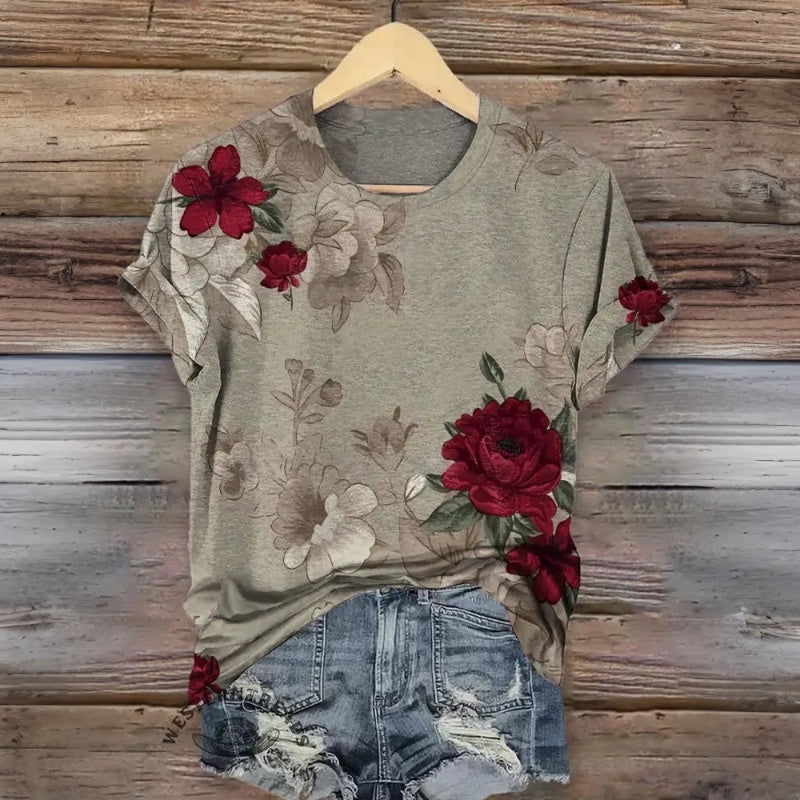 T-Shirt Vintage À Imprimé Floral