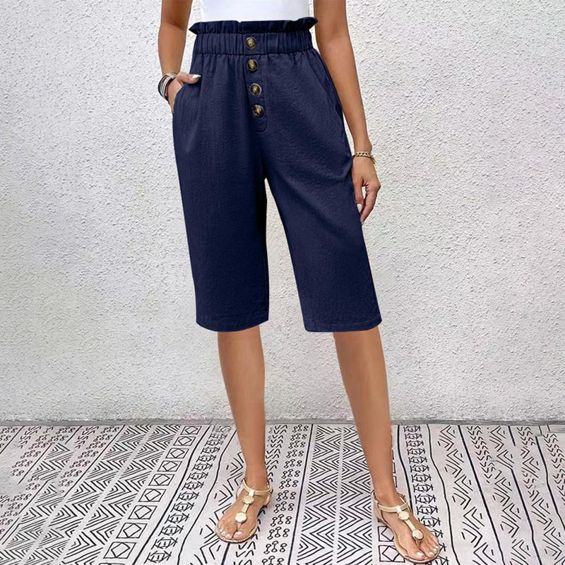 【Coton Et Lin】Pantalon Décontracté De Couleur Unie