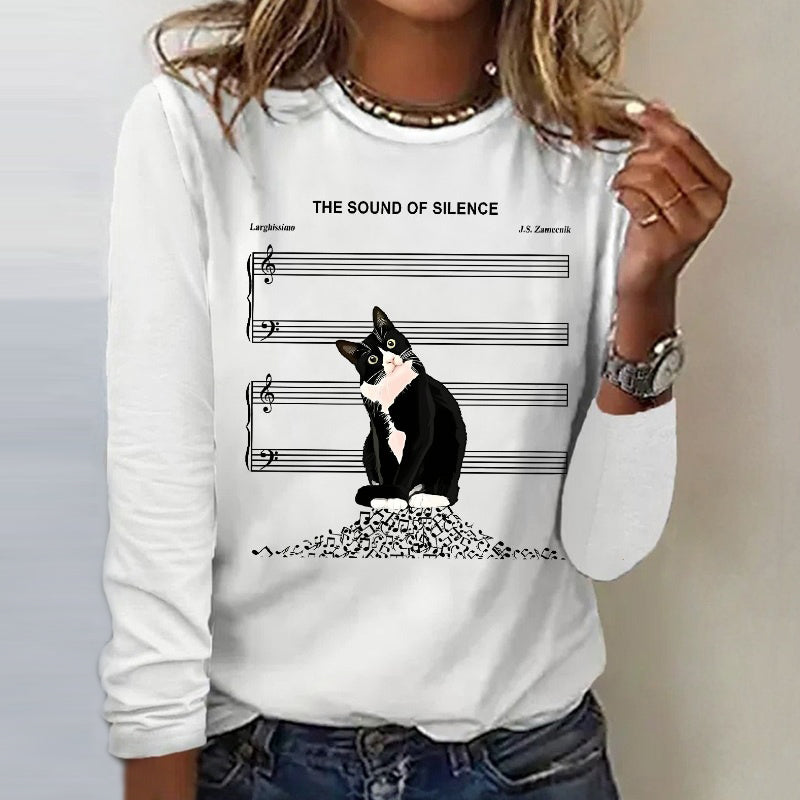 T-Shirt Décontracté À Imprimé Chat