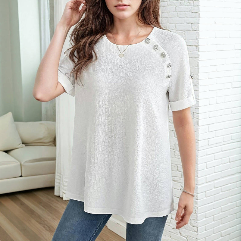 Blouse Décontractée De Couleur Unie