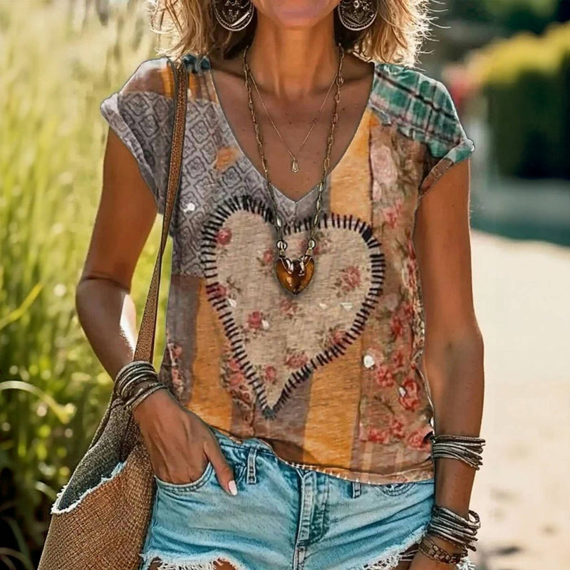 T-Shirt Vintage À Imprimé Coeur